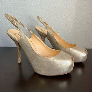 Giuseppe Zanotti Gold Peep Toe Slingback Heels, Size EU 37